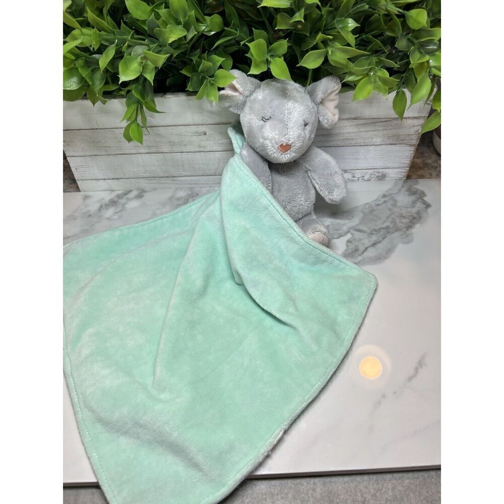 Carters Gray Mouse‎ Green Lovey Security Blanket Rattle Stuffed Animal Toy